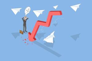 3D Isometric Flat Illustration of Global Crisis, Red Arrow Symbolizing Rapid Economic Decline vector