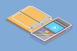 3D Isometric Flat Illustration of Internet Addiction , Gadget Mousetrap vector