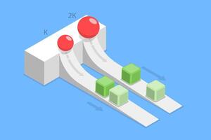 3D Isometric Flat Illustration of Force - Work - Energy, Applying Force Over A Distance To An Object vector