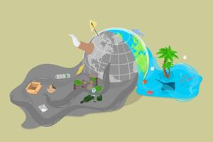 3D Isometric Flat Illustration of Water Pollution, Ecological Problem of the Ocean vector