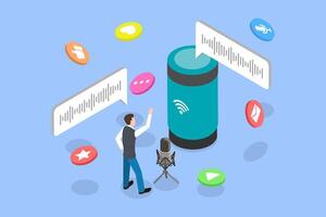 3D Isometric Flat Illustration of Voice Assistance, Verbal Commands and Responses vector