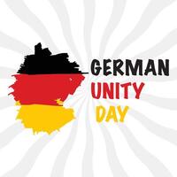 German unity day greeting with brush painted map and flag on abstract starburst illustration vector