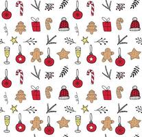 Seamless pattern of hand drawn doodle sketch Christmas new year elements isolated on white background vector