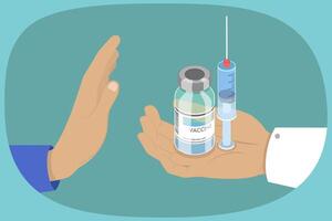 3D Isometric Flat Illustration of Anti-vaccination Protest, Rejection of Medical Vaccination vector