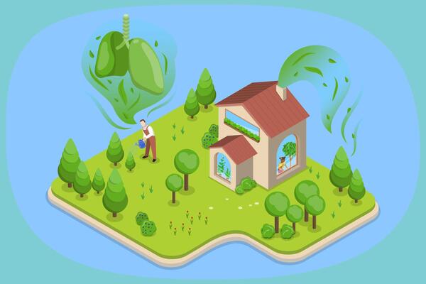 3D Isometric Flat Illustration of Clean Breathing, Fresh Air for Respiratory Health
