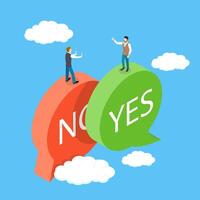 3D Isometric Flat Illustration of Yes Or No, Decision-Making vector