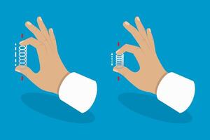 3D Isometric Flat Illustration of Elasticity Mechanics, Metal Spring Stretched And Clamped By Fingers vector