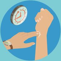 3D Isometric Flat Illustration of Measure Radial Pulse, Person Checking Pulse Using Two-Finger Technique On Wrist vector