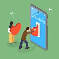 3D Isometric Flat Illustration of Charity Donation, A Mobile Social App for Volunteer Work vector
