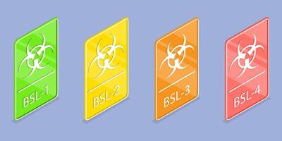 3D Isometric Flat Illustration of Biosafety Levels, BSL - 1, 2, 3, 4 vector