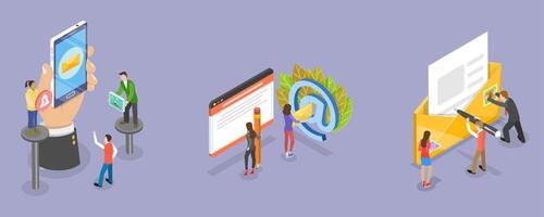 3D Isometric Flat Illustration of Social Media, Email Messages And Correspondence vector