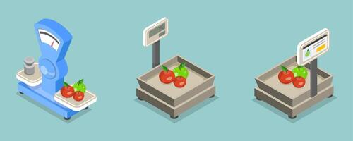 3D Isometric Flat Illustration of Retail Scales, Analog and Digital Devices vector