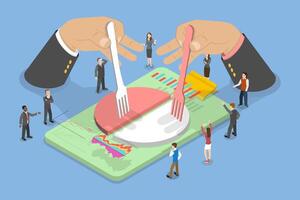 3D Isometric Flat Illustration of Capitalism, Sharing Pie Chart Profits With A Crowd Of People Around vector