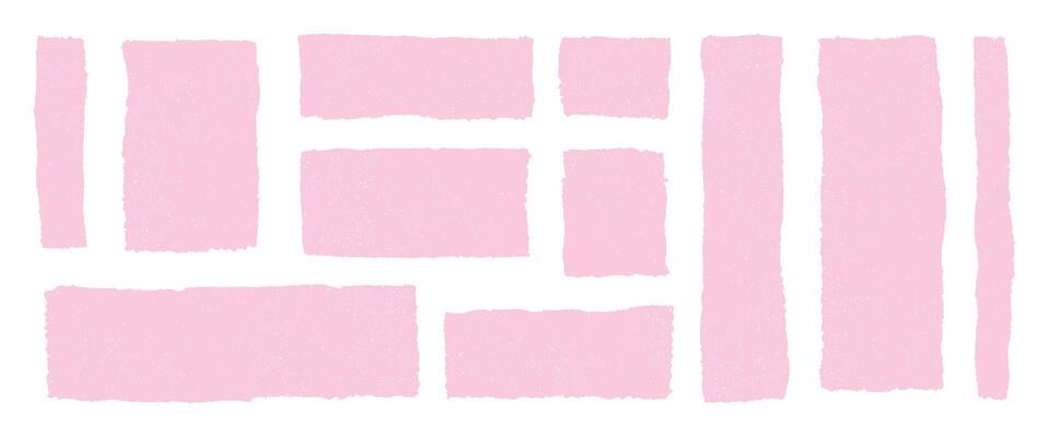 Crayon drawn pink grunge rectangles squares with rough edges. Childish text boxes, doodle speech bubbles, geometric frames for notes. Hand drawn pastel sketchy shapes on transparent background