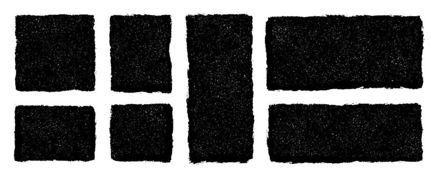 Hand drawn black textured grunge square and rectangle shapes ink design elements bold abstract layout isolated rough blocks transparent background sketch artistic modern composition vector