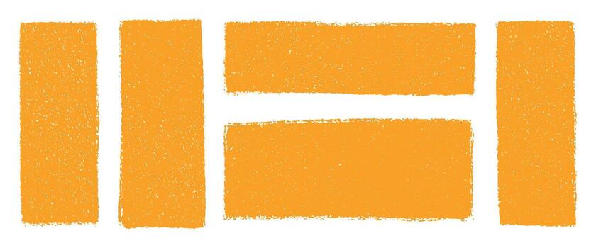 Crayon drawn orange grunge rectangles and squares with rough chalk edges. Abstract hand drawn text boxes, empty frames, pencil sketch speech bubbles on transparent background illustration vector