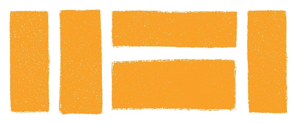 Crayon drawn orange grunge rectangles and squares with rough chalk edges. Abstract hand drawn text boxes, empty frames, pencil sketch speech bubbles on transparent background illustration