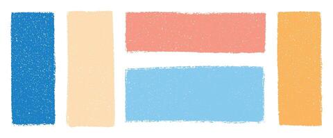 Abstract hand drawn pastel color textured blocks arrangement with blue yellow beige coral red rectangles on transparent background for modern minimalist illustration or graphic template vector
