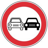 Red circle warning sign with two cars traffic sign vector