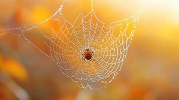 A spider sits on a web in the sun photo