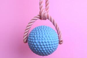 A blue ball with a rope hanging from it photo