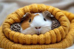 A guinea in a yellow sweater photo