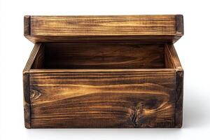 An empty wooden box on a white background photo