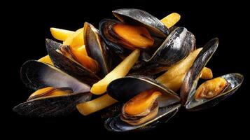 A Traditional Belgian Meal Of Mussels And Fries photo