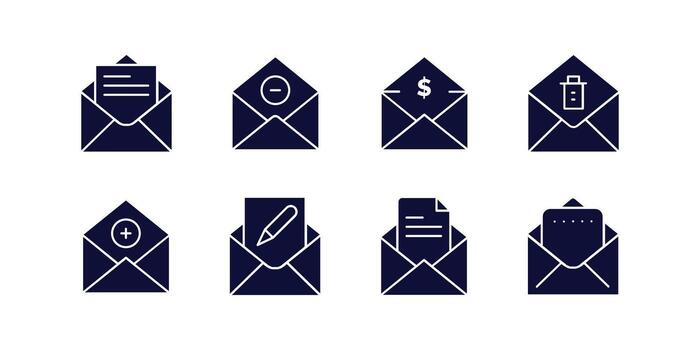 Mail icon set. E-mail, and envelope icon. receive, read, inbox, message, and buttons symbol for app and website vector