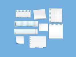 Torn white paper scraps cartoon illustration set. Ragged square pieces of notebook sheets. Ripped empty notes or memo, blank damaged notepaper with shred edges vector
