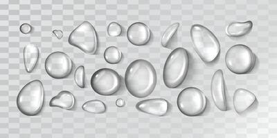 Highly detailed illustration of multiple realistic water drops with various shapes and reflections for nature, weather, and design use vector