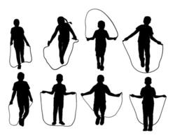 illustration silhouette of kids play jump rope collection vector