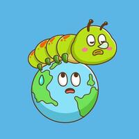 illustration of cute cartoon caterpillar with earth globe vector