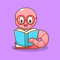illustration of cute cartoon worm reading book vector