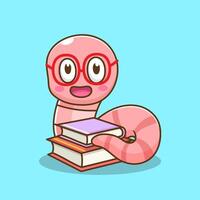 illustration of cute cartoon worm with book vector