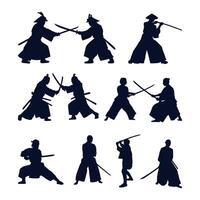 illustration silhouette of samurai on white background collection vector