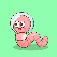 illustration of cute cartoon worm use helmet vector