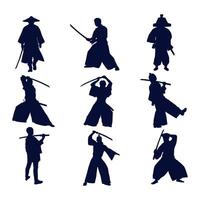 illustration silhouette of samurai collection set vector