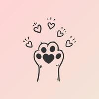 Cute paw print with hearts symbolizes love and affection for pets in a pastel background vector