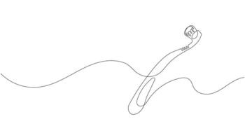 Toothbrush in continuous one line drawing. Minimalist dental hygiene concept. outline isolated on white. Editable stroke, clean design, oral care symbol. vector