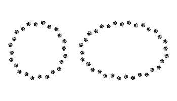 Round frame made of animal paw prints silhouette. Cute dog paw print trail border set. Perfect for pet-themed designs, invitations, and decorations. illustration with charming style. vector