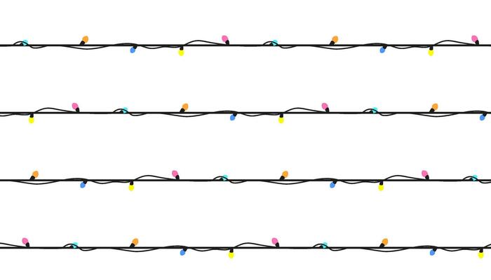 Christmas lights seamless pattern. Festive background perfect for greeting cards, wrapping paper, holiday backdrops, and seasonal designs. Colorful and cheerful decorative illustration.