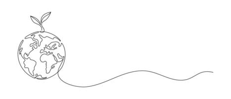 Plant sprout growing on Earth. Single continuous line drawing. Symbol of ecology, green future and saving the planet. Minimalist black and white abstract vector