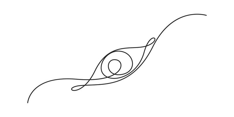 One continuous line drawing of eye icon, single draw ophthalmologist symbol, human line art eyes graphic illustration
