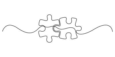 Two connected puzzles continuous one line art. Jigsaw pieces single one line drawing graphic illustration vector
