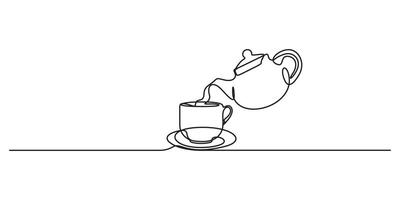 Pouring liquid to mug continuous one line drawing. Drinks illustration. Serving illustration. Tea time. Graphic illustration vector