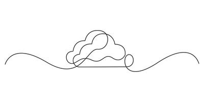 Continuous one line drawing of cloud design. Cloud in single line draw illustration. Editable stroke. Graphic illustration vector