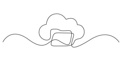 Continuous single line drawing of cloud storage drawing. Cloud storage in one continuous line draw illustration. Editable stroke. Graphic illustration vector