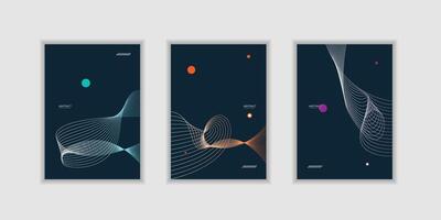 Abstract line wave gradient poster background modern set. Minimalist cover template with vibrant perspective modern line wave vector