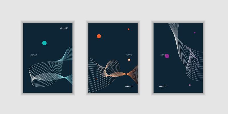 Abstract line wave gradient poster background modern set. Minimalist cover template with vibrant perspective modern line wave